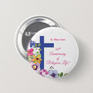 Chapa Redonda De 5 Cm Personalizar, 40 Aniversario Nun Vida Religiosa