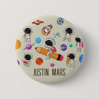 Chapa Redonda De 5 Cm Personalized Astronauts and Planets Back to School