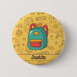 Chapa Redonda De 5 Cm Personalized Back to School Backpack & Doodles