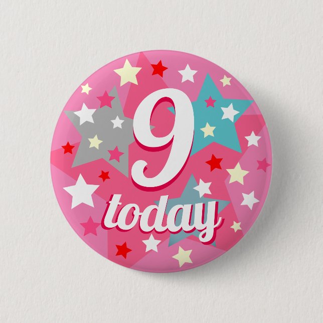 Chapa Redonda De 5 Cm Personalized Birthday Girl Any Age Pink Starry  (Anverso)