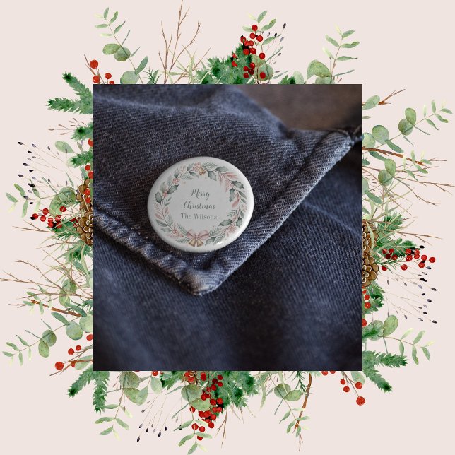 Chapa Redonda De 5 Cm Personalized Merry Christmas Wreath (Subido por el creador)