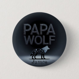 Chapa Redonda De 5 Cm Personalized Papa Wolf Nature Silhouette