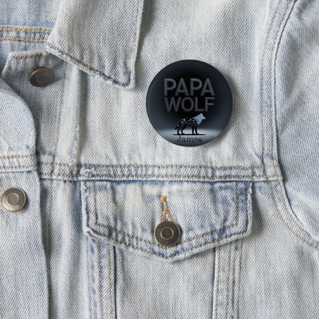 Chapa Redonda De 5 Cm Personalized Papa Wolf Nature Silhouette (In situ)