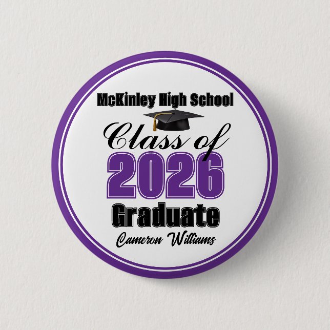Chapa Redonda De 5 Cm Personalized Purple Class of 2026 Graduation Party (Anverso)