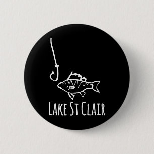 Chapa Redonda De 5 Cm Pesca en el lago St Clair Michigan con anzuelo cap