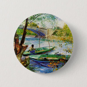 Chapa Redonda De 5 Cm Pesca en primavera, Vincent van Gogh. Hermosa pes