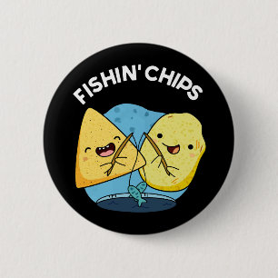Chapa Redonda De 5 Cm Pescado chips Funny Food Pun Dark BG