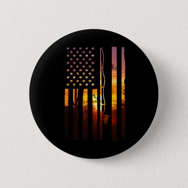 Chapa Redonda De 5 Cm Pescador de la bandera estadounidense Funny B Fish (Anverso)