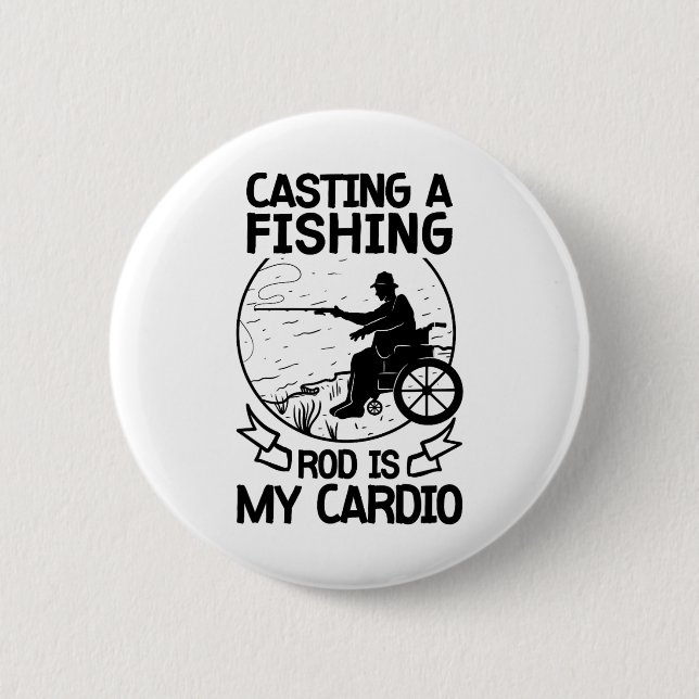 Chapa Redonda De 5 Cm Pescador en silla de ruedas Hob para discapacitado (Anverso)