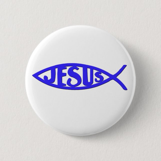 Chapa Redonda De 5 Cm Pescados de Jesús (azul del botón) (Anverso)