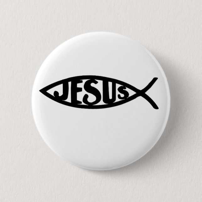 Chapa Redonda De 5 Cm Pescados de Jesús (negro del botón) (Anverso)