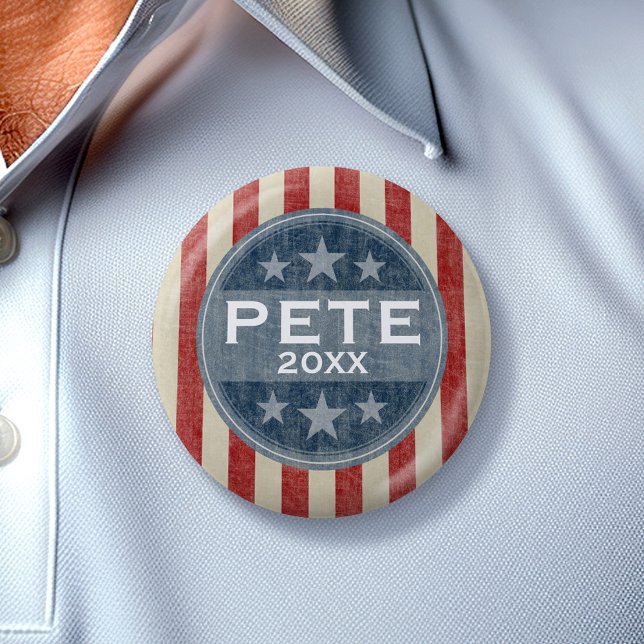 Chapa Redonda De 5 Cm Pete - estrellas antiguas y rayas (Pete Button - Great Campaign and Rally button for the Next Election)