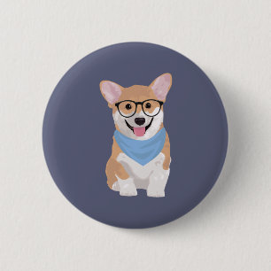 Chapa Redonda De 5 Cm Peter el perrito azul del Corgi del pañuelo del