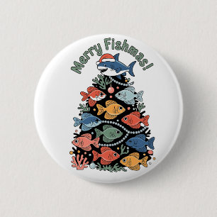 Chapa Redonda De 5 Cm Pez Feliz Navidad Árbol de Navidad Pescar Divertid