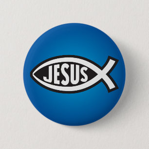 Chapa Redonda De 5 Cm Pez Jesús Símbolo Secreto Ichthys ΙΧΘΥΣ Azul
