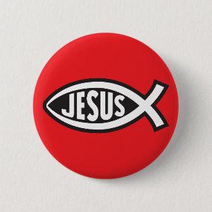 Chapa Redonda De 5 Cm Pez Jesús Símbolo Secreto Ichthys ΙΧΘΥΣ Dios Hijo