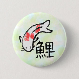 Chapa Redonda De 5 Cm Pez Koi con Kanji