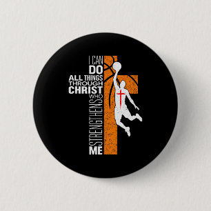 Chapa Redonda De 5 Cm Philippians 4_13 Baloncesto Cristiano Versículo Bí