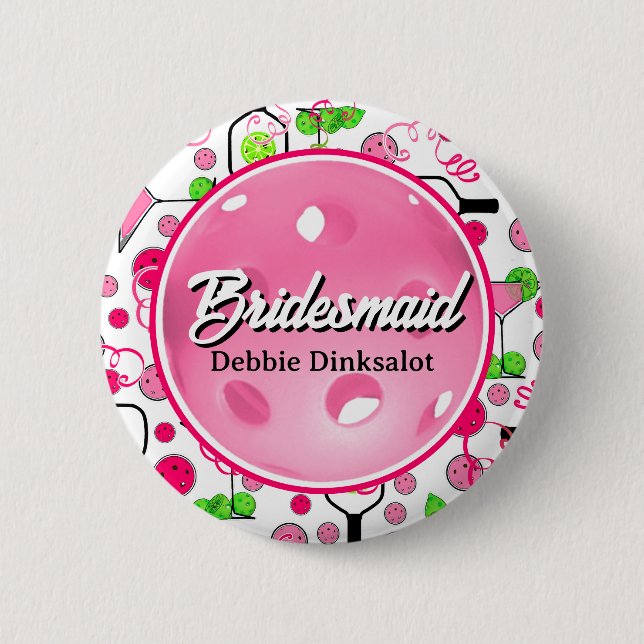 Chapa Redonda De 5 Cm Pickleball Bridal Shower Personalized Swag (Anverso)