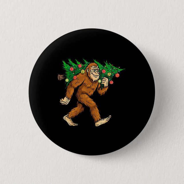 Chapa Redonda De 5 Cm Pie grande con árbol de navidad Sasquatch Creyente (Anverso)