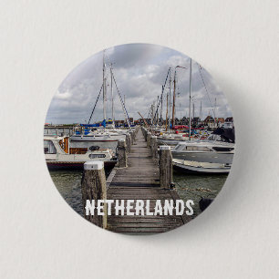 Chapa Redonda De 5 Cm Pier con embarcaciones y yates en Marken Holanda 6