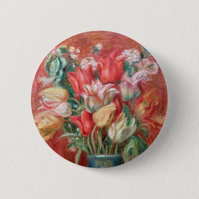 Chapa Redonda De 5 Cm Pierre-Auguste Renoir - Tulip Bouquet (Anverso)