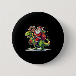 Chapa Redonda De 5 Cm Pijama de luces de Navidad de Santa montando dinos