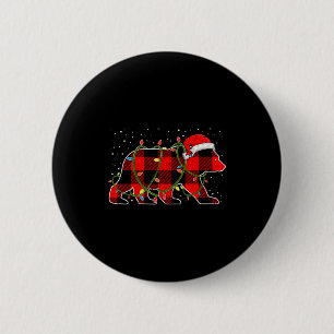Chapa Redonda De 5 Cm Pijama de oso de luces de árbol de Navidad de cuad