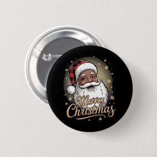 Chapa Redonda De 5 Cm Pijamas navideñas afroamericanas Santa Claus 