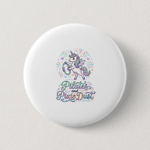 Chapa Redonda De 5 Cm Pilates de Unicornio y Polvo de Hadas de Fondo Bla