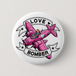 Chapa Redonda De 5 Cm Piloto de Bombardero de Amor Rosa