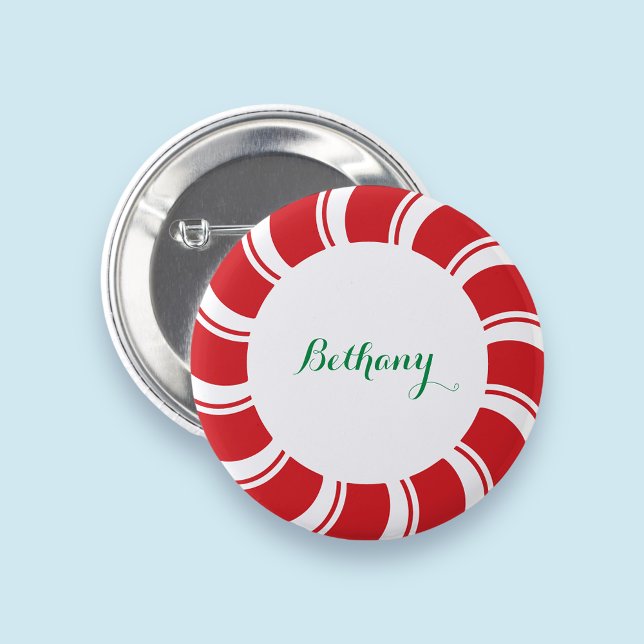 Chapa Redonda De 5 Cm Pin Back Button Name Badge Navidades de la fiesta  (MISOOK Christmas Name Button Peppermint Candycane)