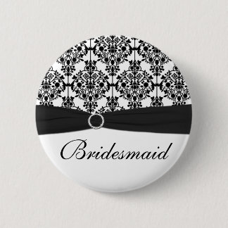 Chapa Redonda De 5 Cm Pin blanco y negro de la dama de honor del damasco