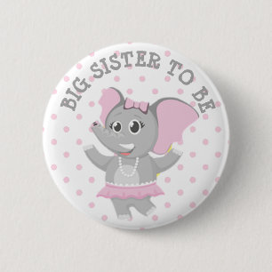 Chapa Redonda De 5 Cm Pin de Baby Shower del lunar del rosa del elefante