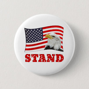 Chapa Redonda De 5 Cm Pin de la bandera estadounidense Patriotic STAND