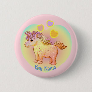 Chapa Redonda De 5 Cm Pin de Unicornio Corazones Arcoíris