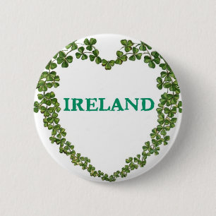 Chapa Redonda De 5 Cm Pin del corazón de Irlanda del trébol