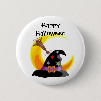Chapa Redonda De 5 Cm Pin del feliz Halloween del gorra de las brujas -