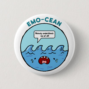 Chapa Redonda De 5 Cm Pin Emo-cean Ocean Beach Pun Button