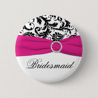 Chapa Redonda De 5 Cm Pin negro, blanco, y fucsia de la dama de honor