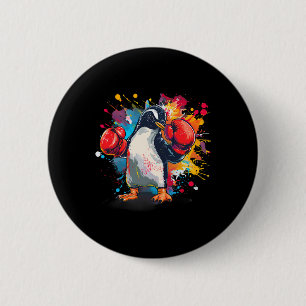 Chapa Redonda De 5 Cm Pingüino Boxeador Con Guantes De Boxeo Kickboxing
