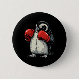 Chapa Redonda De 5 Cm Pingüino Boxeador Con Guantes De Boxeo Kickboxing 