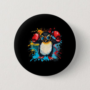 Chapa Redonda De 5 Cm Pingüino Boxeando Con Guantes De Boxeo Kickboxing
