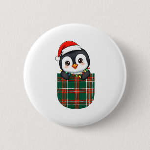 Chapa Redonda De 5 Cm Pingüino Buffalo Cuadro Verde Rojo Blanco Bolsillo