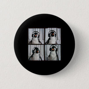 Chapa Redonda De 5 Cm Pingüino Con Auriculares Autismo Sensorial Zoo Pin