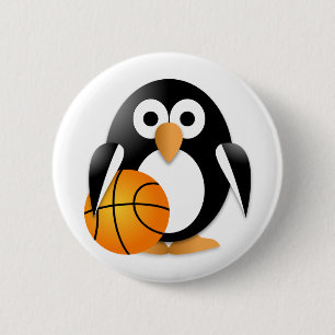 Chapa Redonda De 5 Cm Pingüino con baloncesto