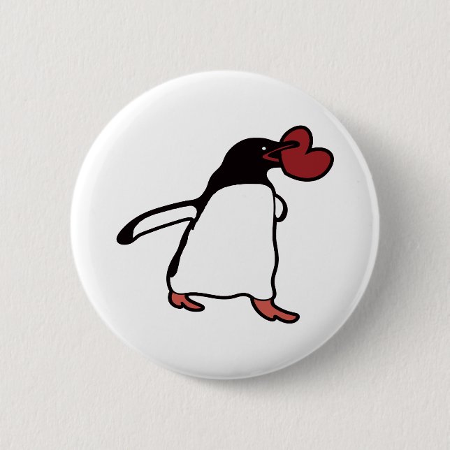 Chapa Redonda De 5 Cm Pingüino Con Corazón (Anverso)