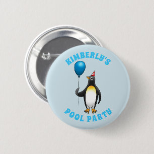 Chapa Redonda De 5 Cm Pingüino con un globo azul