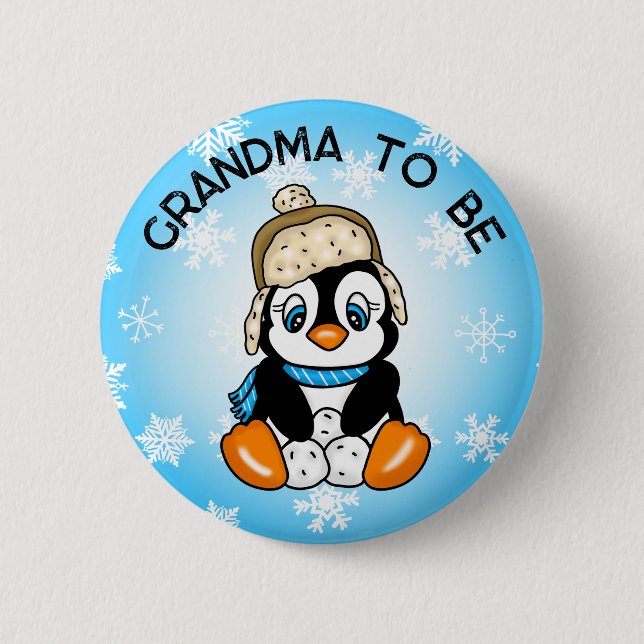 Chapa Redonda De 5 Cm Pingüino de bebé | Abuela Para Ser Baby Shower (Anverso)