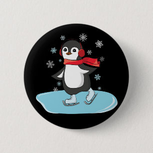 Chapa Redonda De 5 Cm Pingüino de patinaje sobre hielo